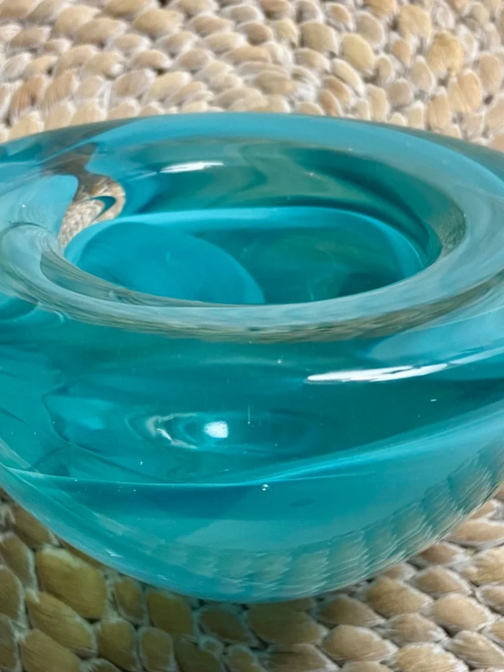 Vintage Kosta Boda Glass Atoll Anna Ehrner Aqua Green Swirl Votive Candle Holder